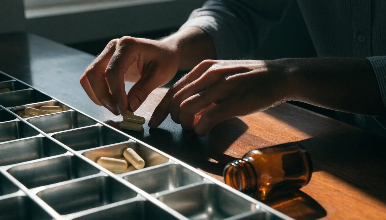 A compartmented dispensing tray with supplement formats under hard band light